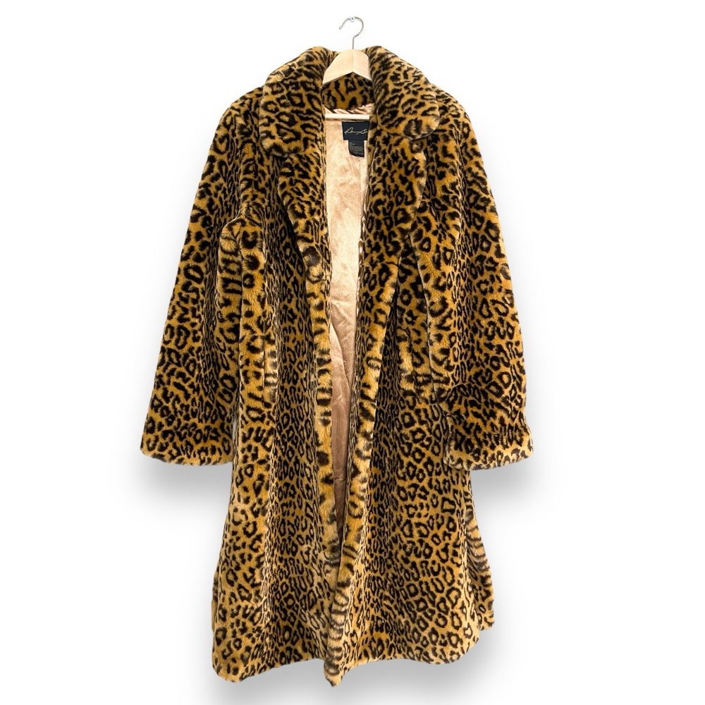 Vintage Dennis Basso faux fur leopard print coat, animal print jacket, size L